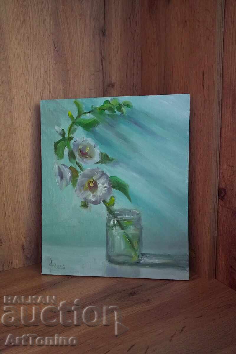 Pictură în ulei - Natură moartă - Nalba albă - Anton Yordanov - 6