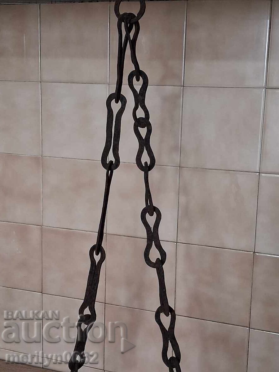 Lant vechi din fier forjat cu carlig, lant vatra carlig - 6