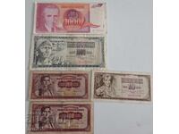 Lot of 5 banknotes from Yugoslavia