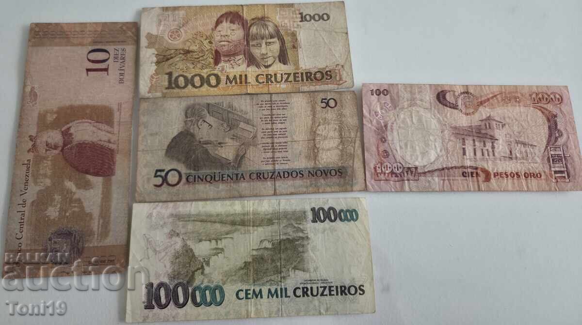 Lot de 5 bancnote din țări din America de Sud cu preț € 1.51 | 2.95 BGN