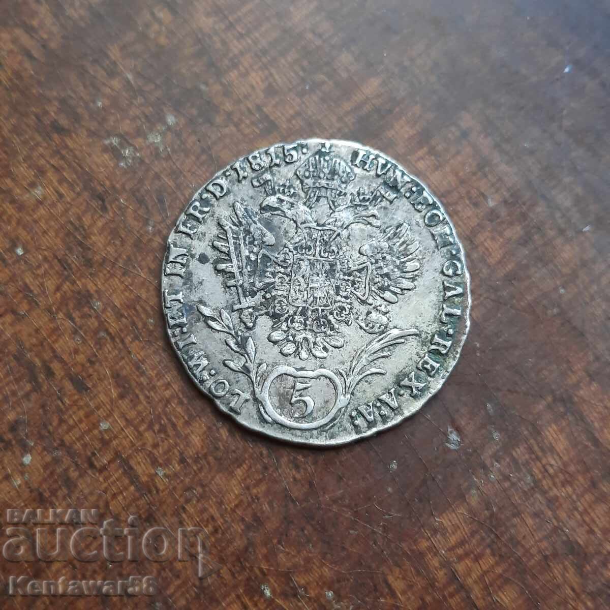 Austro-Ungaria 5 creițari 1815 A argint RRRR cu preț € 49.00 | 95.84 BGN
