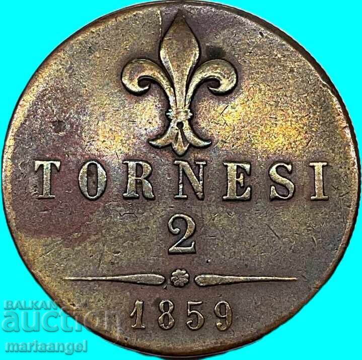 Livrarea Napoli și Sicilia 2 tornesi 1859 6,28g Francisc Italia
