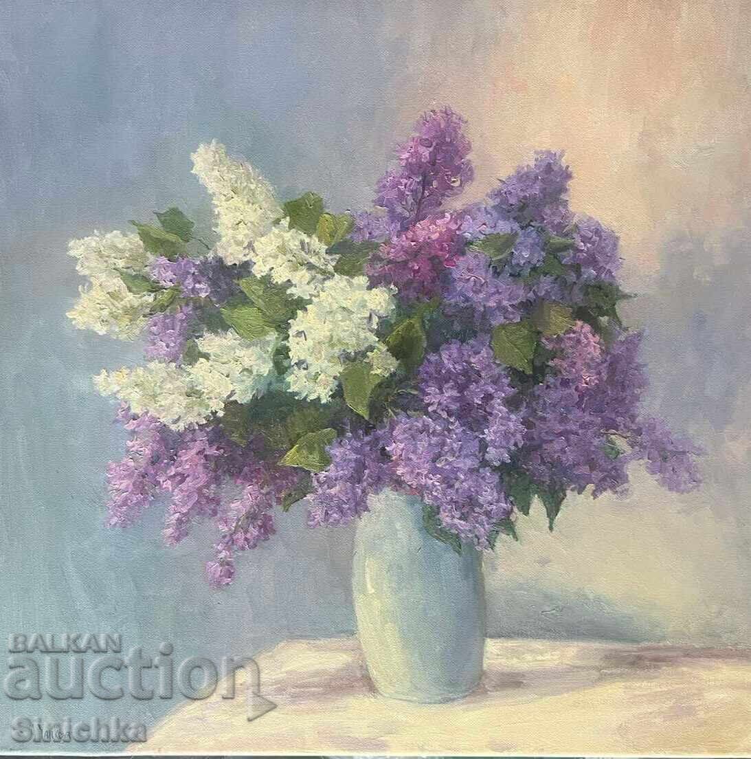 Авторска картина, маслена живопис. Цветя. Люляково ухание.