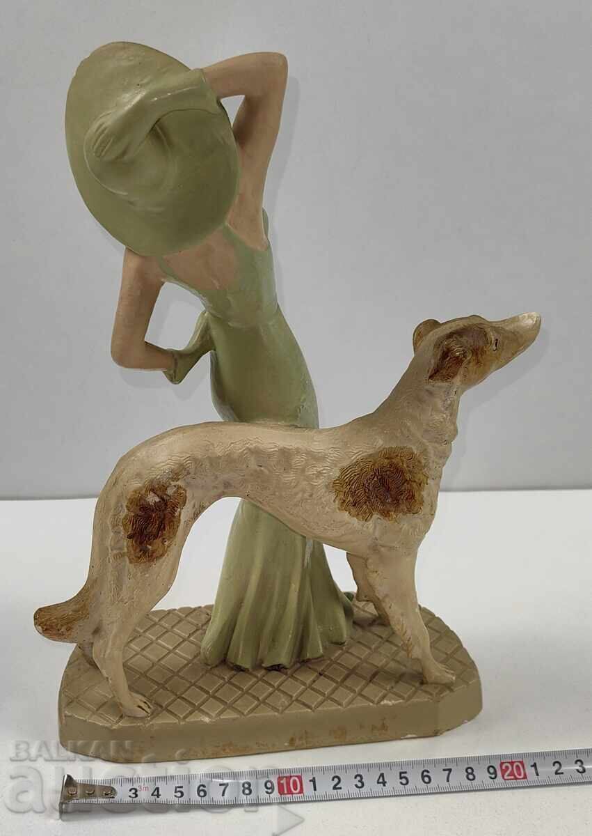 Livrarea Compoziție de ipsos figurină statuetă câine doamnă mare 1930-TE Livrarea Compoziție de ipsos figurină statuetă câine doamnă mare 1930-TE
