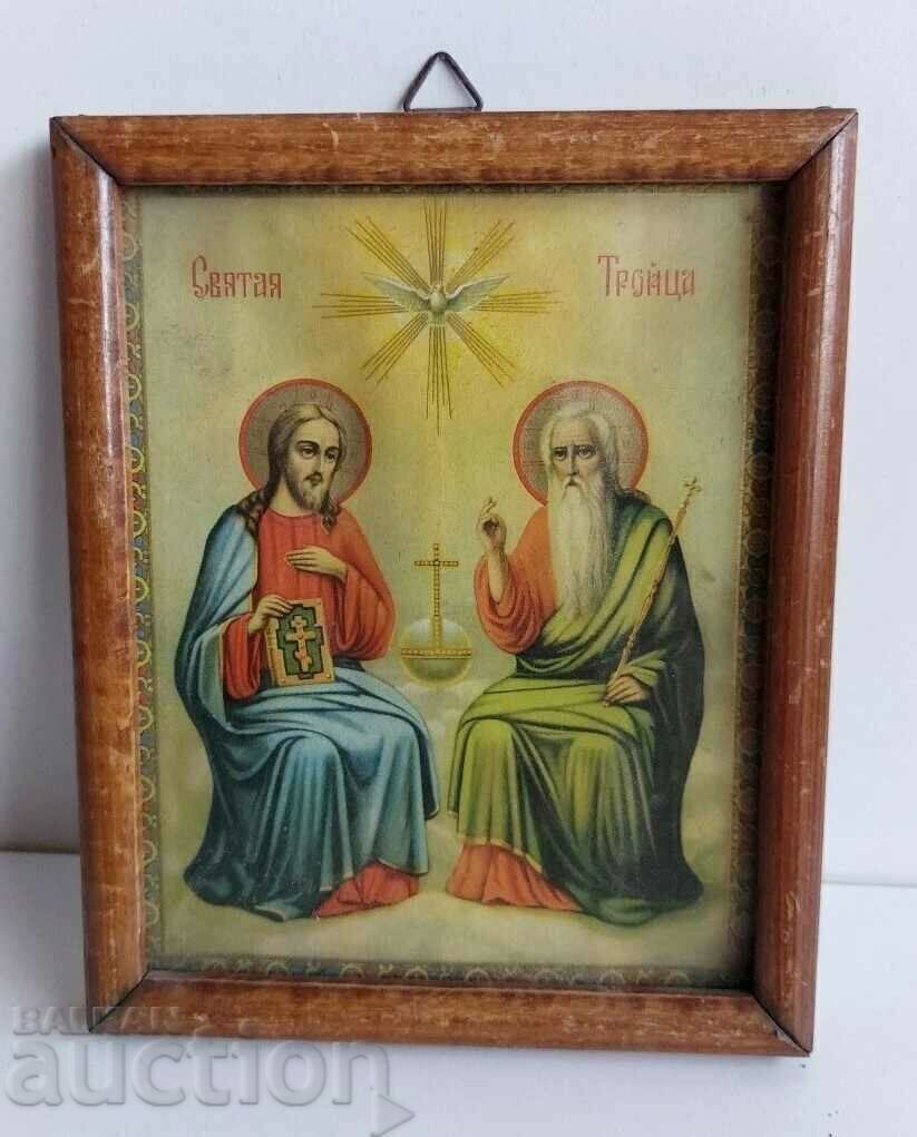 Аукцион . ДОМАШНА ИКОНА СВЕТА ТРОИЦА ЦАРСТВО БЪЛГАРИЯ ЛИТОГРАФИЯ