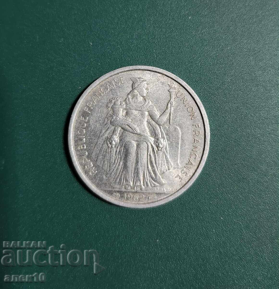 Френска  Океания  5  франк   1952     р с цена € 3.00 | 5.87 лв.