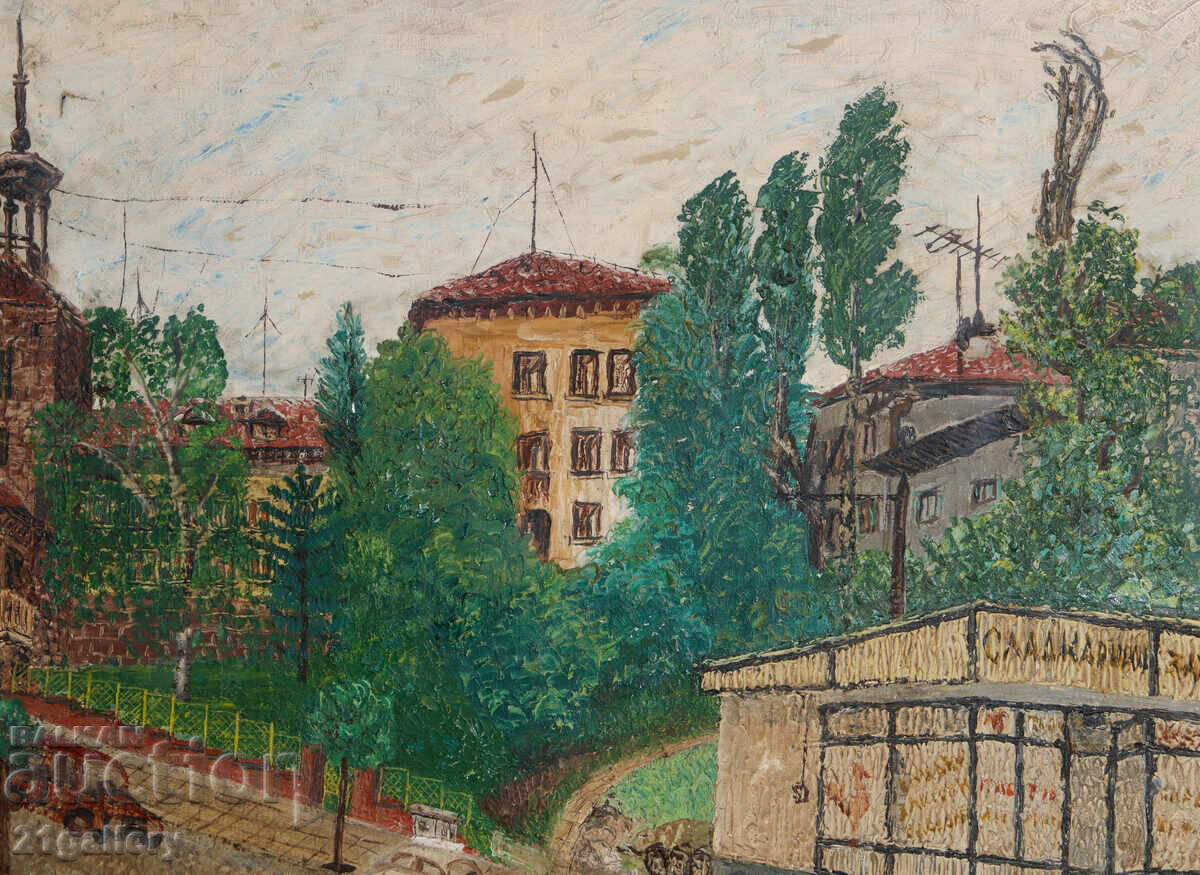 Livrarea Tablou vechi în ulei, peisaj urban