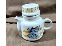 Rare Small Porcelain Teapot, Child's Motif, Razgrad