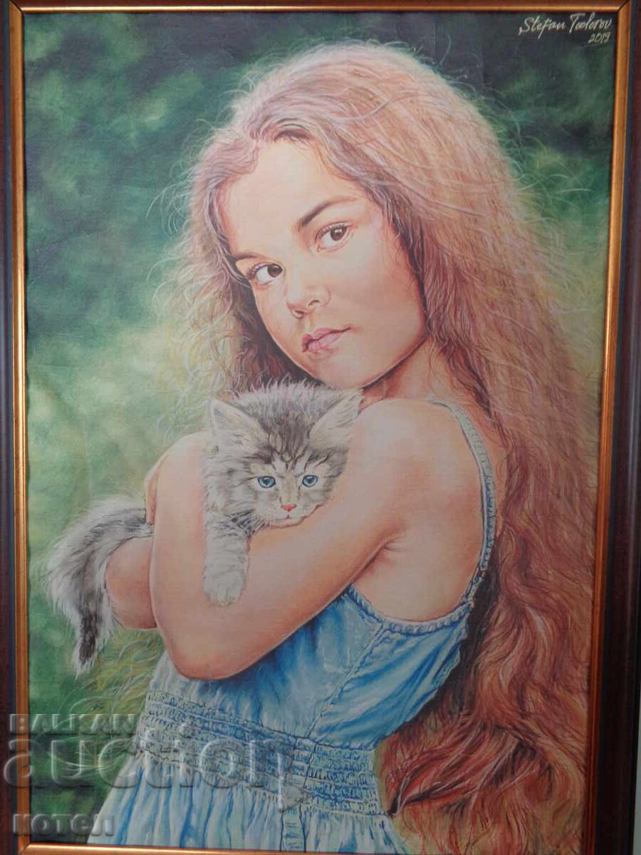 Vând portret original „Fată cu pisoi” – pastel uscat cu preț € 101.00 | 197.54 BGN Vând portret original „Fată cu pisoi” – pastel uscat cu preț € 101.00 | 197.54 BGN