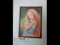 For sale: original portrait "Girl with a Kitten" – dry pastel