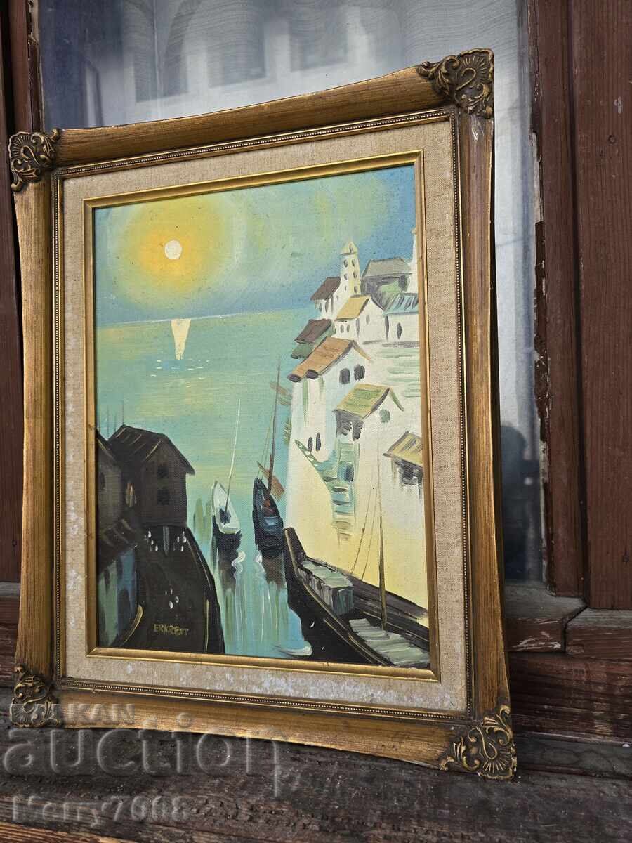Licitație Vând tablou în ulei pe placaj, cu dimensiunile 50 cm pe 40 cm!