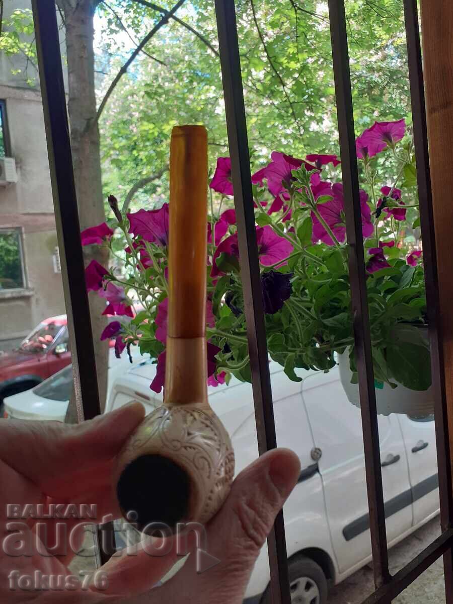 Παλιά σκαλιστή πίπα καπνίσματος από αφρόλιθο και καταλίνη - 6