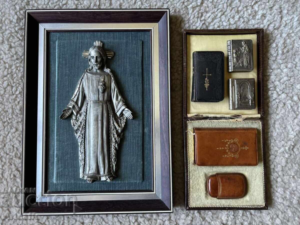 Барелеф Христос,молитвен сет Франция 1930г.евангелие,реликва
