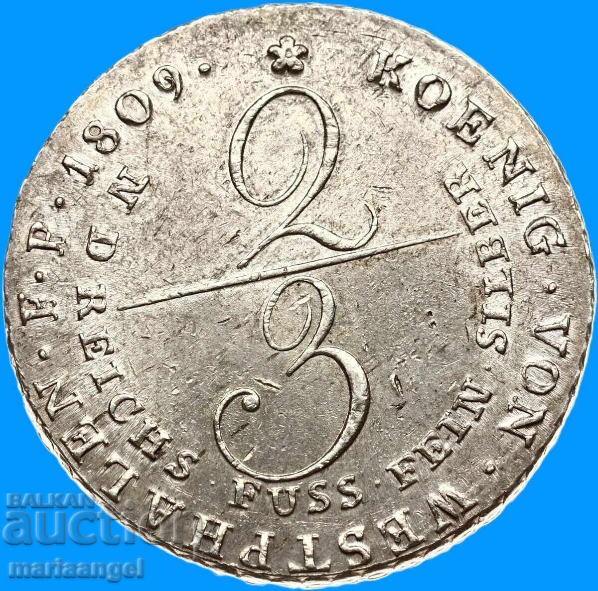 Доставка на Жером Наполеон 2/3 Талер 1809 Германия Вестфалия  сребро