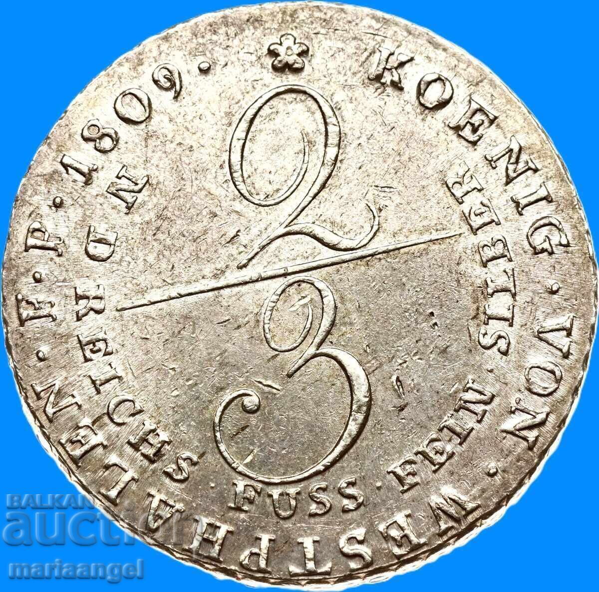 Жером Наполеон 2/3 Талер 1809 Германия Вестфалия  сребро - 6