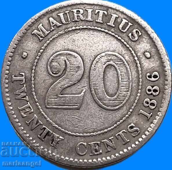 Mauritius 1886 20 Cents Victoria Colonial England Silver - 6