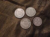 Lot de 4 monede bulgărești vechi de dinainte de 1945 - argint