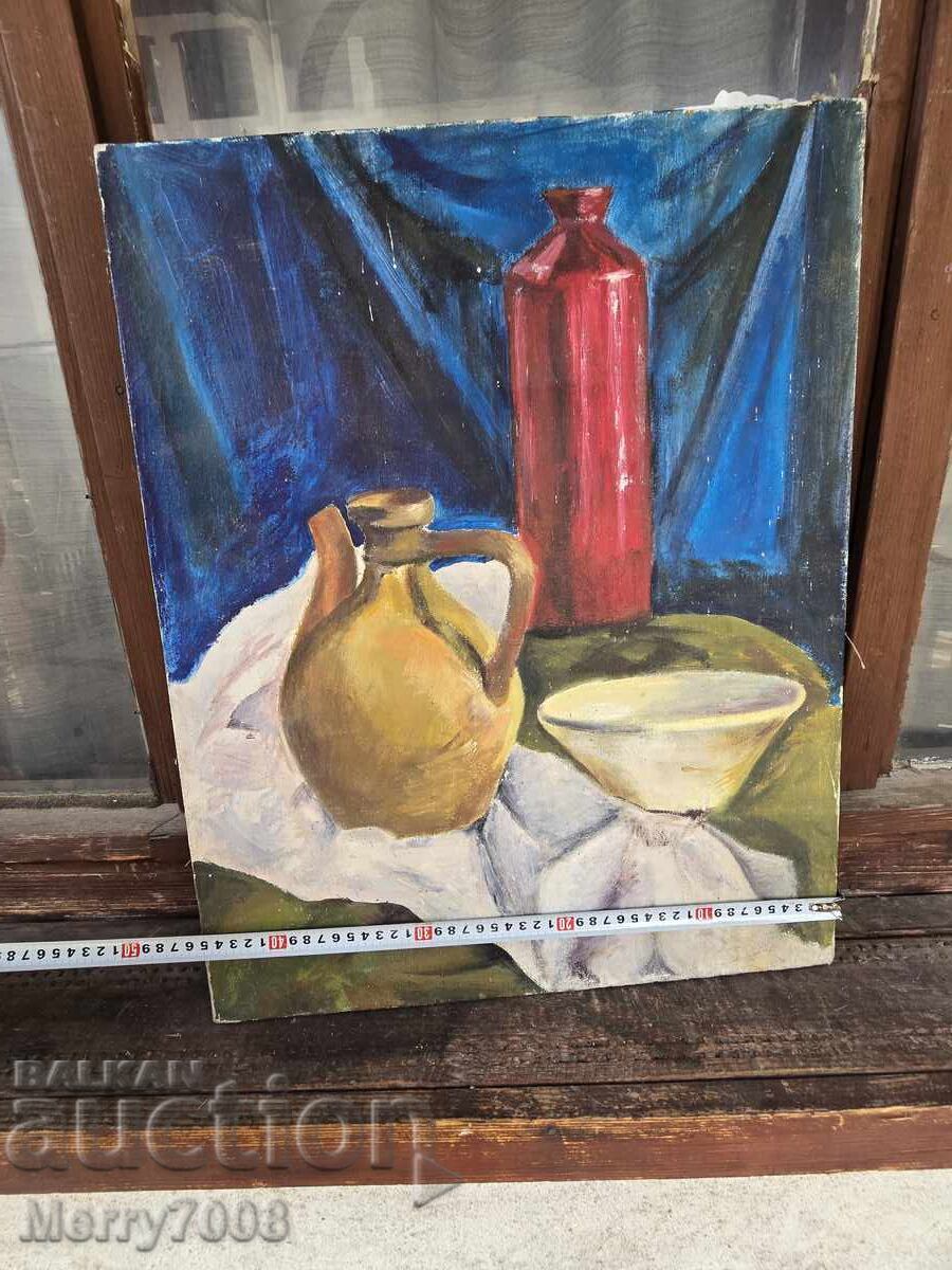 This is an old oil still life on canvas! - 5