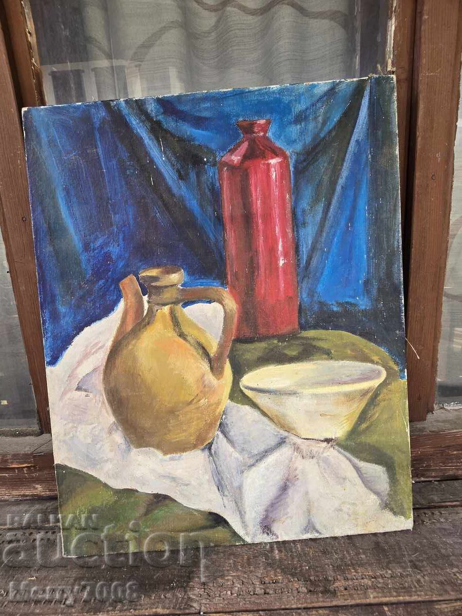 Acesta este un tablou vechi în ulei, natură moartă pe pânză!