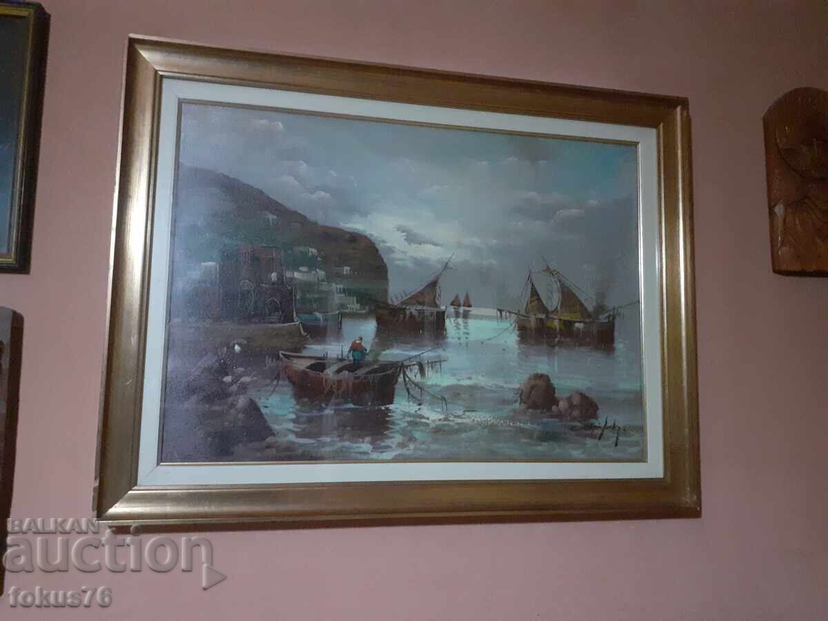 Minunată pictură mare de autor, ulei pe pânză sub sticlă cu preț € 220.00 | 430.28 BGN