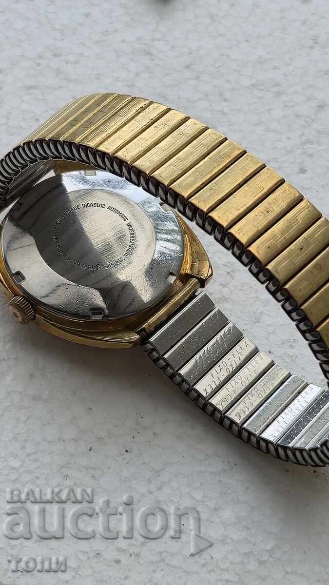 Licitație MONDAINE AUTOMATIC SWISS MADE CAL AS RAR PLACAT CU AUR FUNCȚIONAL