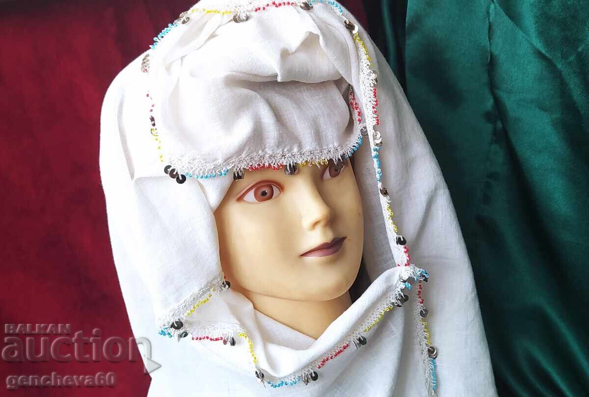 Автентична кърпа забрадка с мъниста и пайети - 7