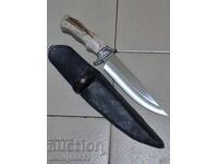 Hunting knife with sheath, deer antler handle