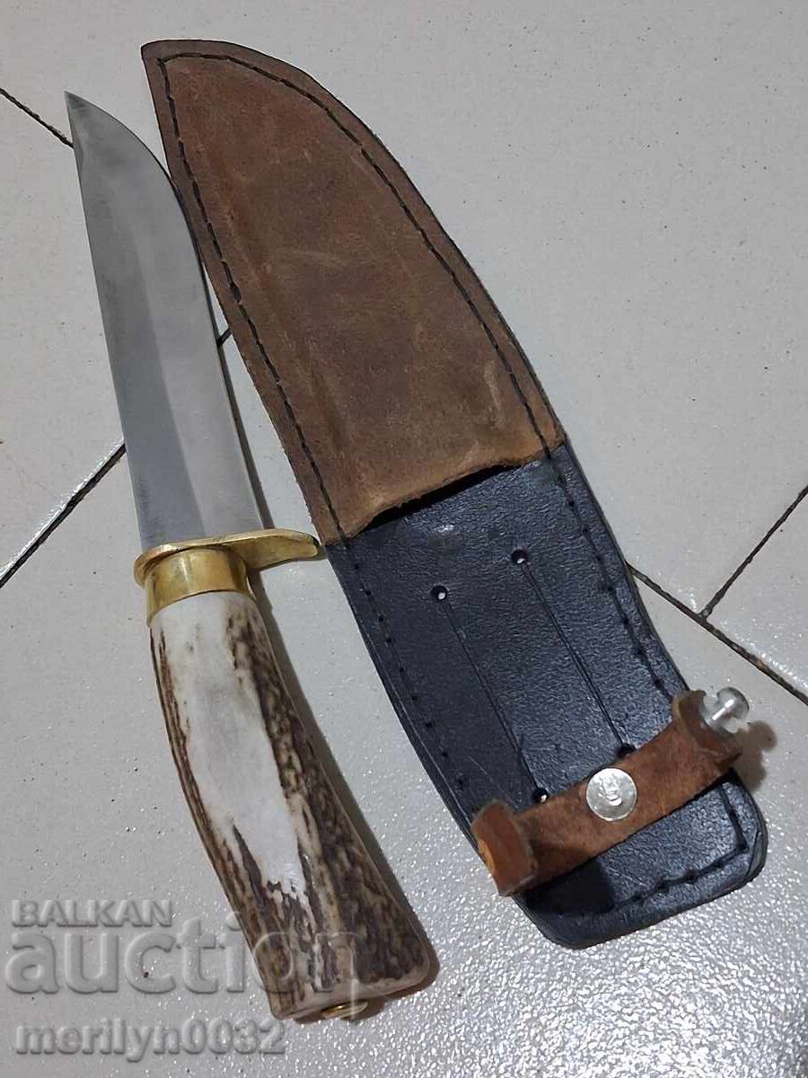 Hunting knife with sheath, deer antler handle - 5