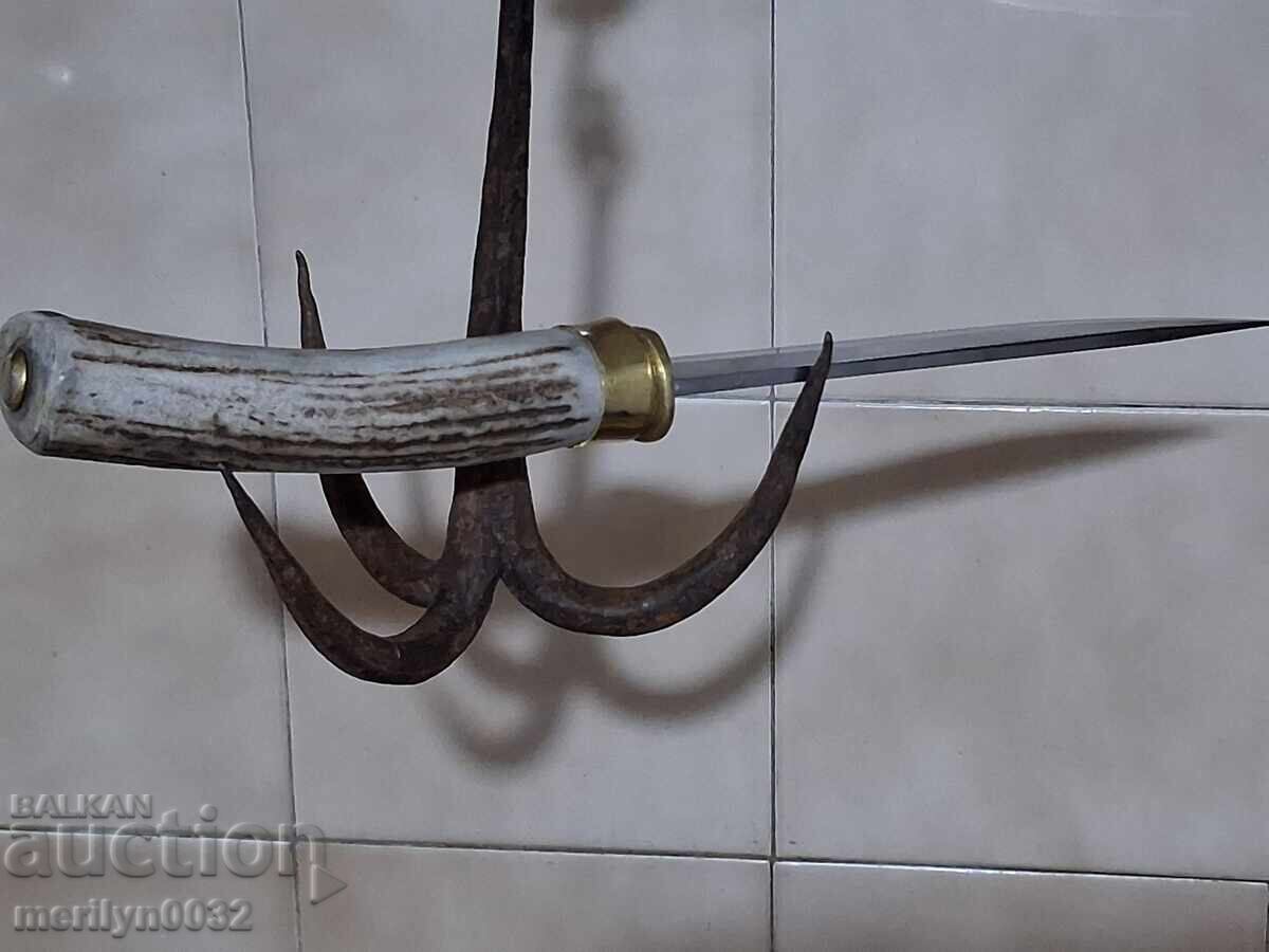 Hunting knife with sheath, deer antler handle - 6
