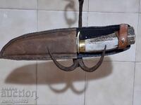 Hunting knife with sheath, deer antler handle