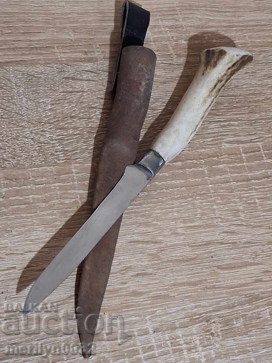 Hunting knife with sheath for slicing deli meats, deer antler handle with price € 45.53 | 89.05 BGN
