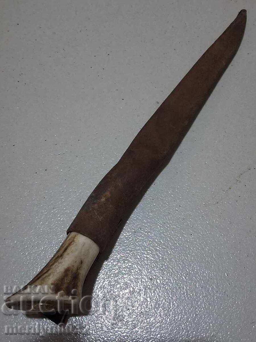 Delivery of Hunting knife with sheath for slicing deli meats, deer antler handle