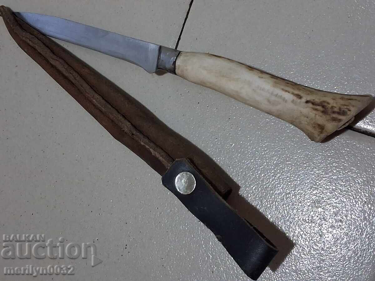 Hunting knife with sheath for slicing deli meats, deer antler handle - 6