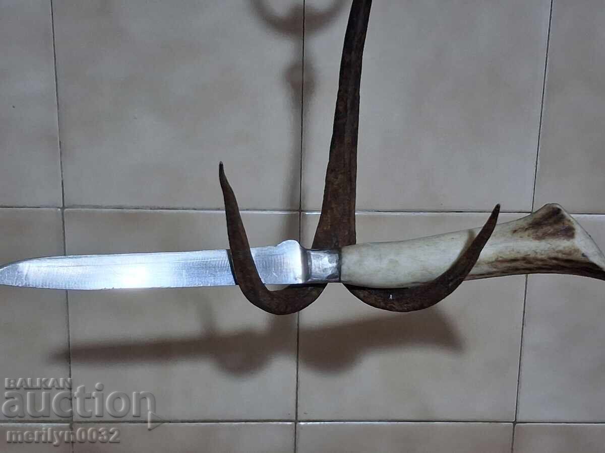 Hunting knife with sheath for slicing deli meats, deer antler handle - 7