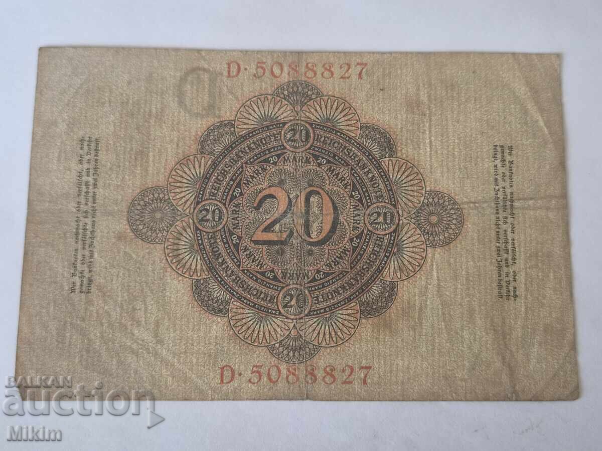 20 Mark banknote 1908 Germany with price € 0.67 | 1.31 BGN