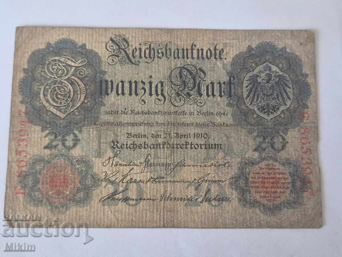 Banknote 20 Marks 1910 Germany Banknote 20 Marks 1910 Germany