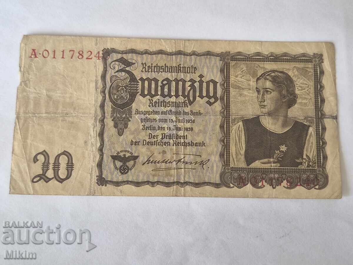 Банкнота 20 райхсмарки 1939г. Германия Банкнота 20 райхсмарки 1939г. Германия