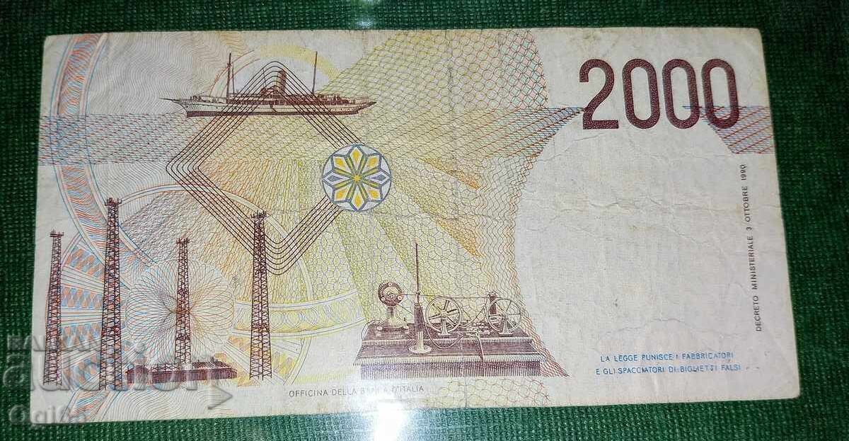 Old rare banknote from Italy 2000 Lire 1990 with price € 2.00 | 3.91 BGN