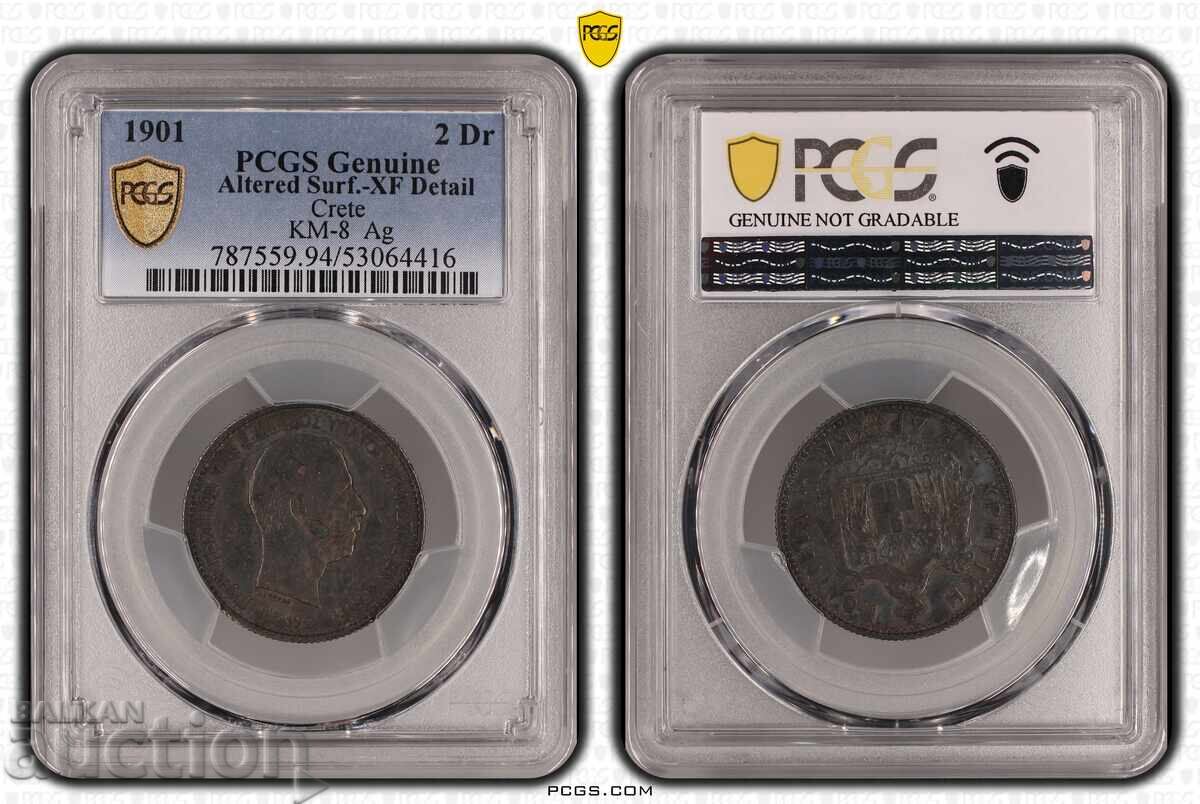 Creta Grecia 2 drahme 1901 XF-detail PCGS