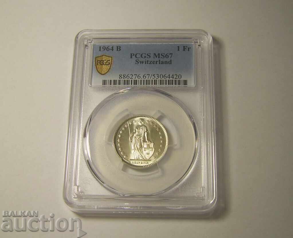 Elveția 1 Franc 1964 MS67 PCGS cu preț € 100.00 | 195.58 BGN