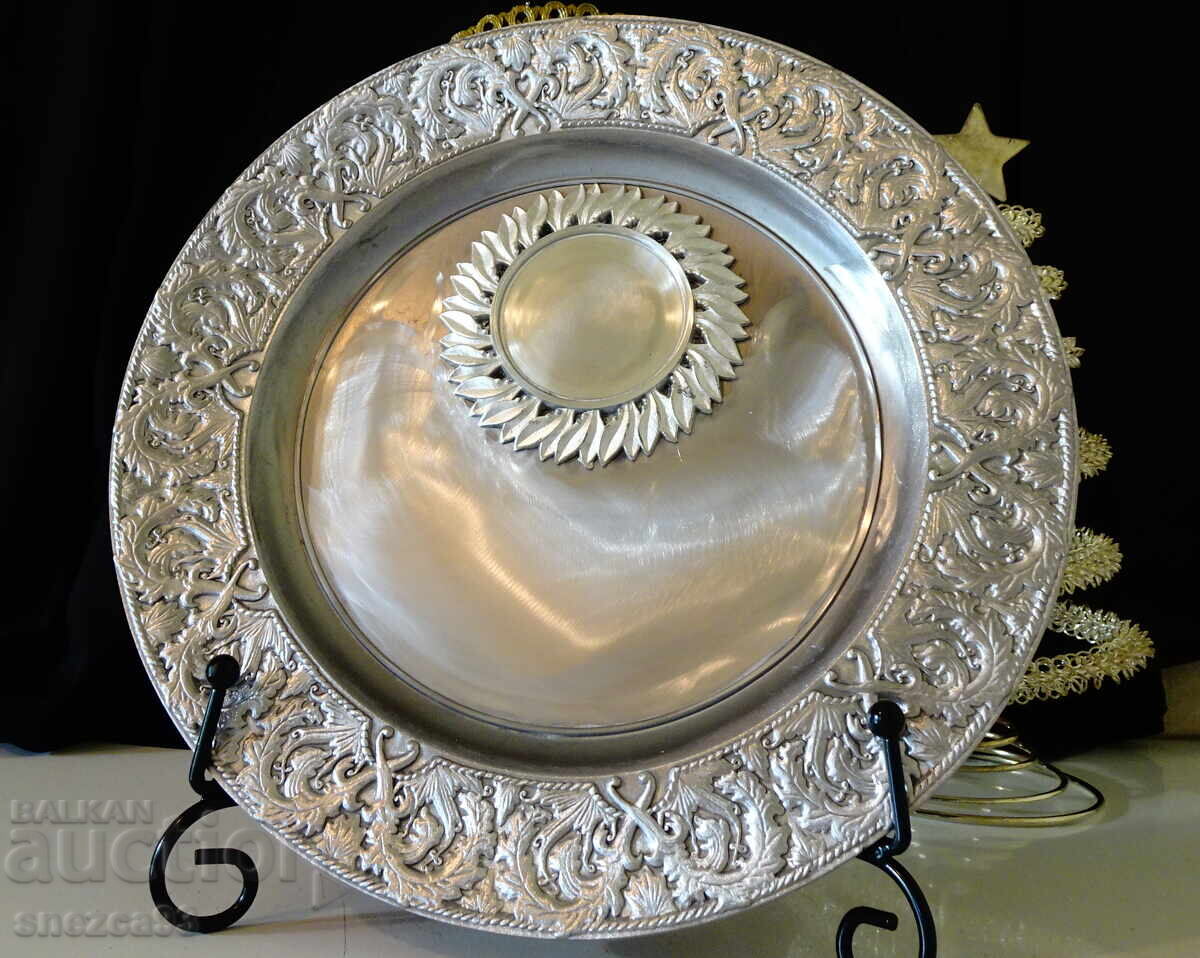Auction  Pewter plate for photo and engraving, baroque, tin wedding