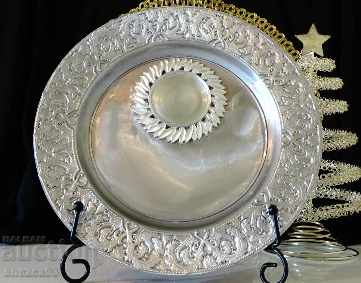 Pewter plate for photo and engraving, baroque, tin wedding