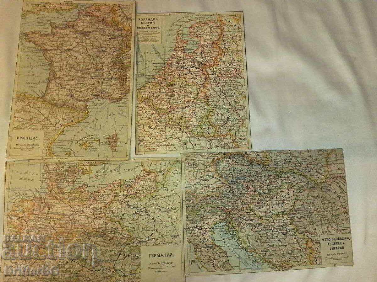 Lot 4 buc. hărți retro ale Europei (3 buc. față-verso, ed. „Hr Lot 4 buc. hărți retro ale Europei (3 buc. față-verso, ed. „Hr