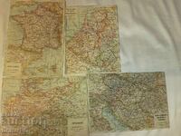 Lot of 4 vintage maps of Europe (3 double-sided, pub. "Hr