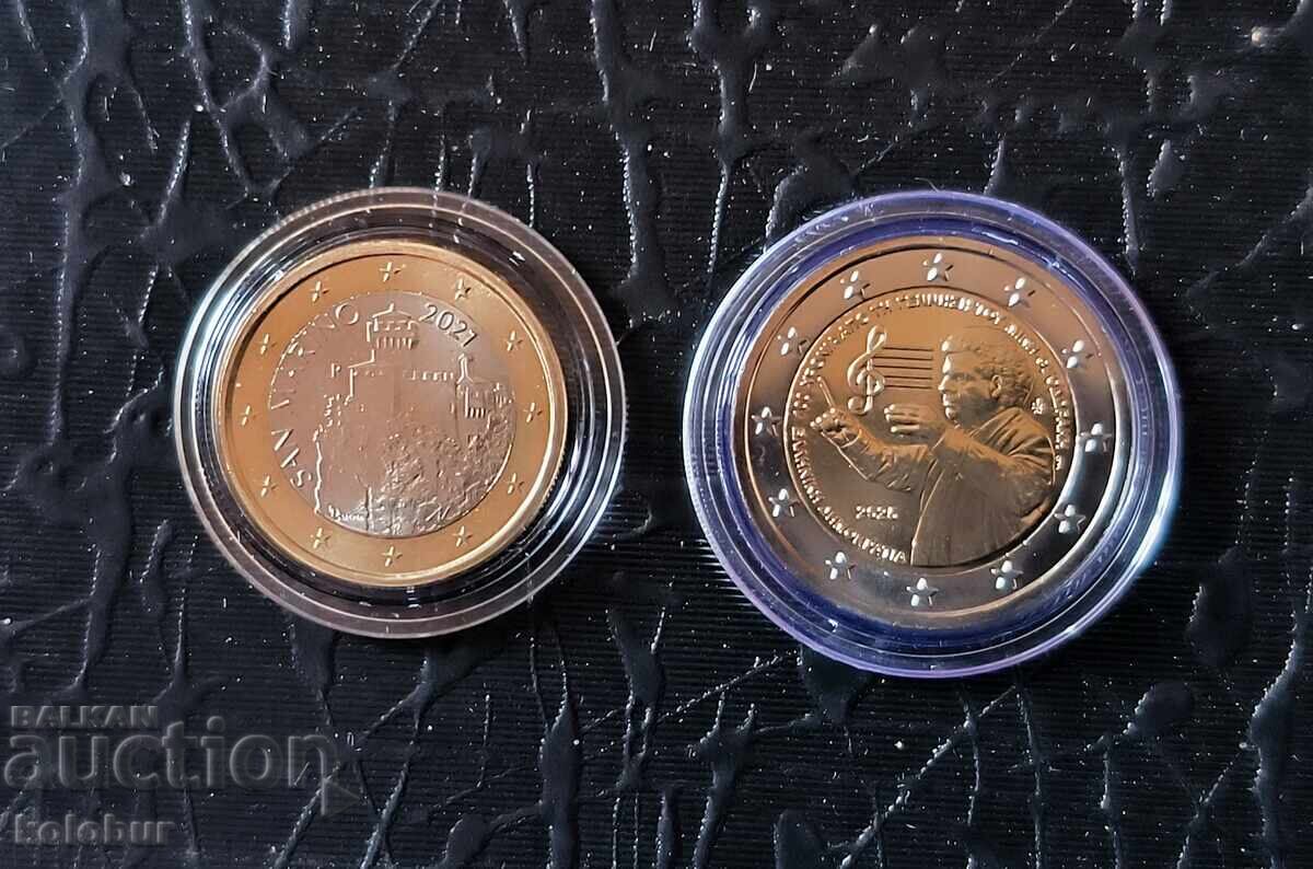 San Marino 1 și 2 euro 2021 și 2024 UNC