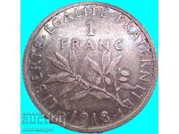 Franța 1 Franc 1918 argint Patină
