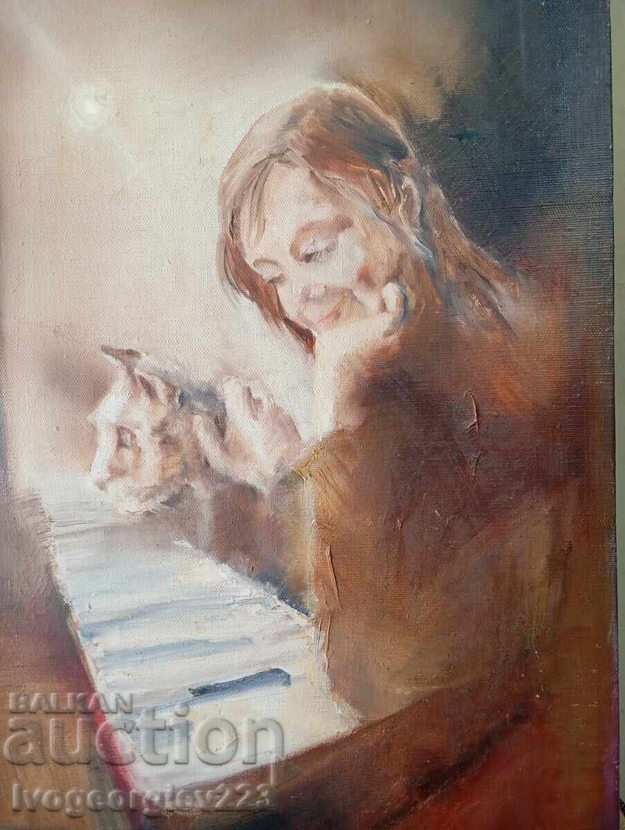 Painting - girl with a kitten with price € 108.00 | 211.23 BGN