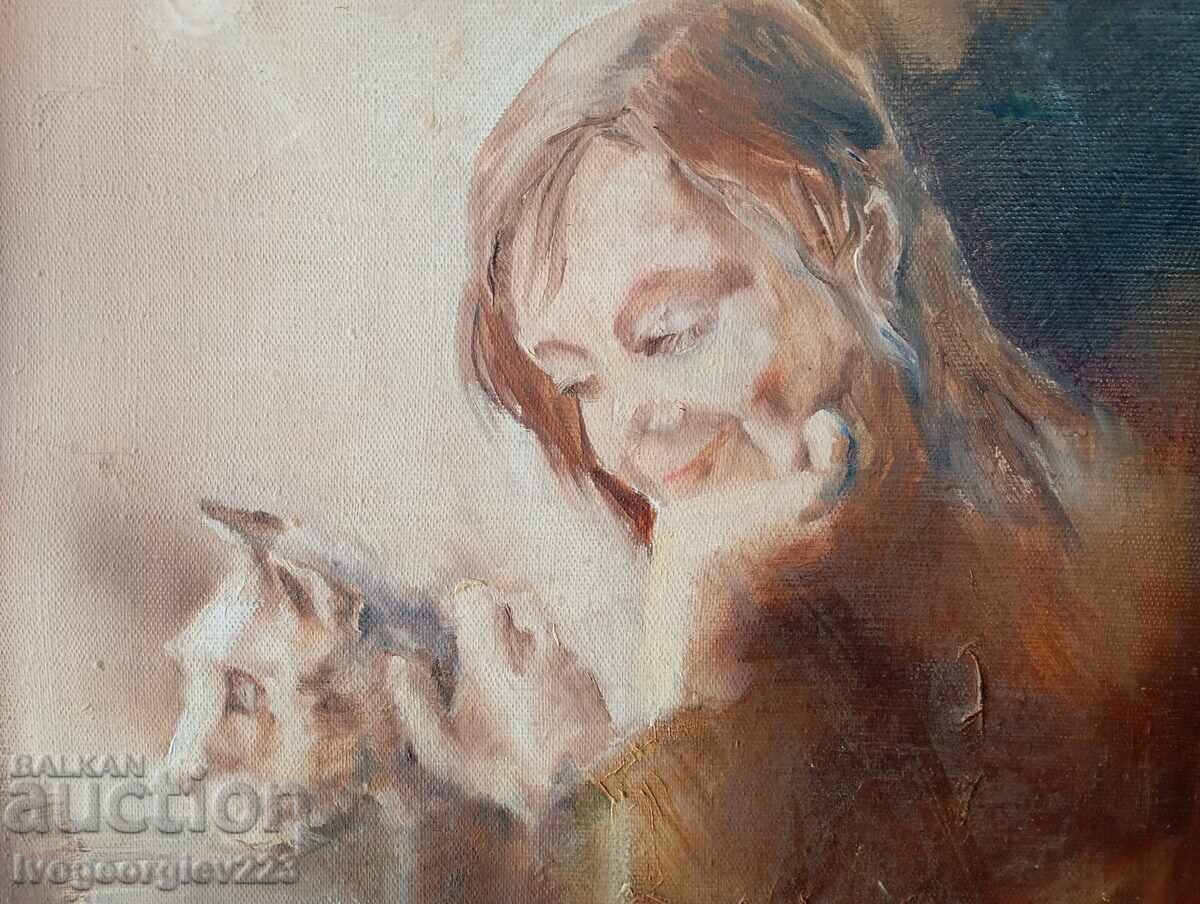 Auction  Painting - girl with a kitten