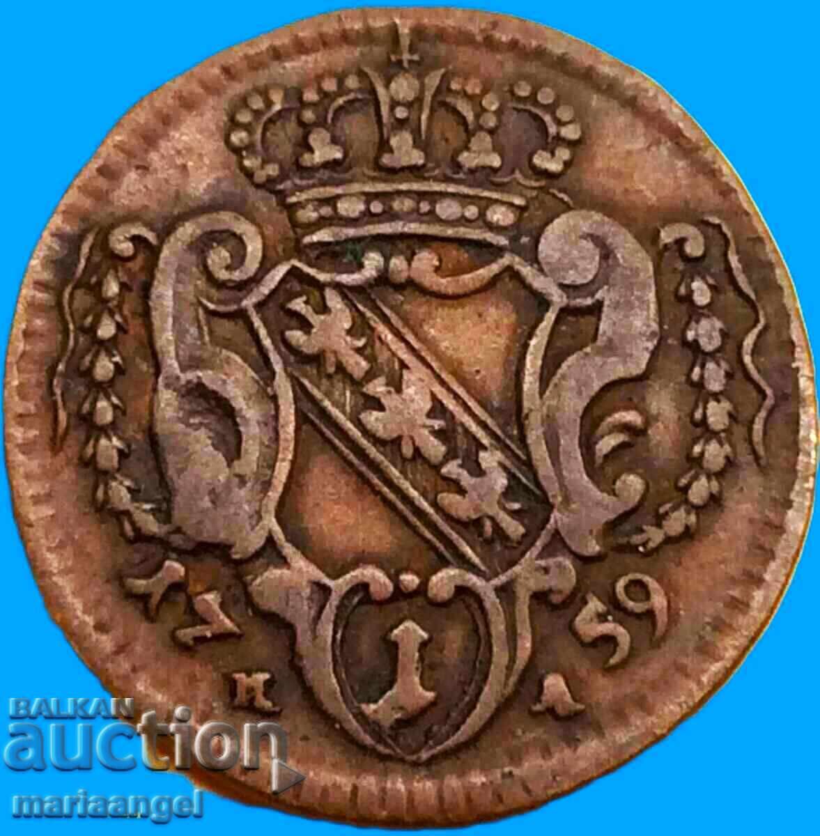 Licitație 1 pfennig 1759 Austria imp. Franz Stefan 2,50g - rar