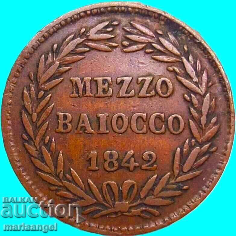 1/2 baiocco 1842 Vatican Grigore al XVI-lea cupru